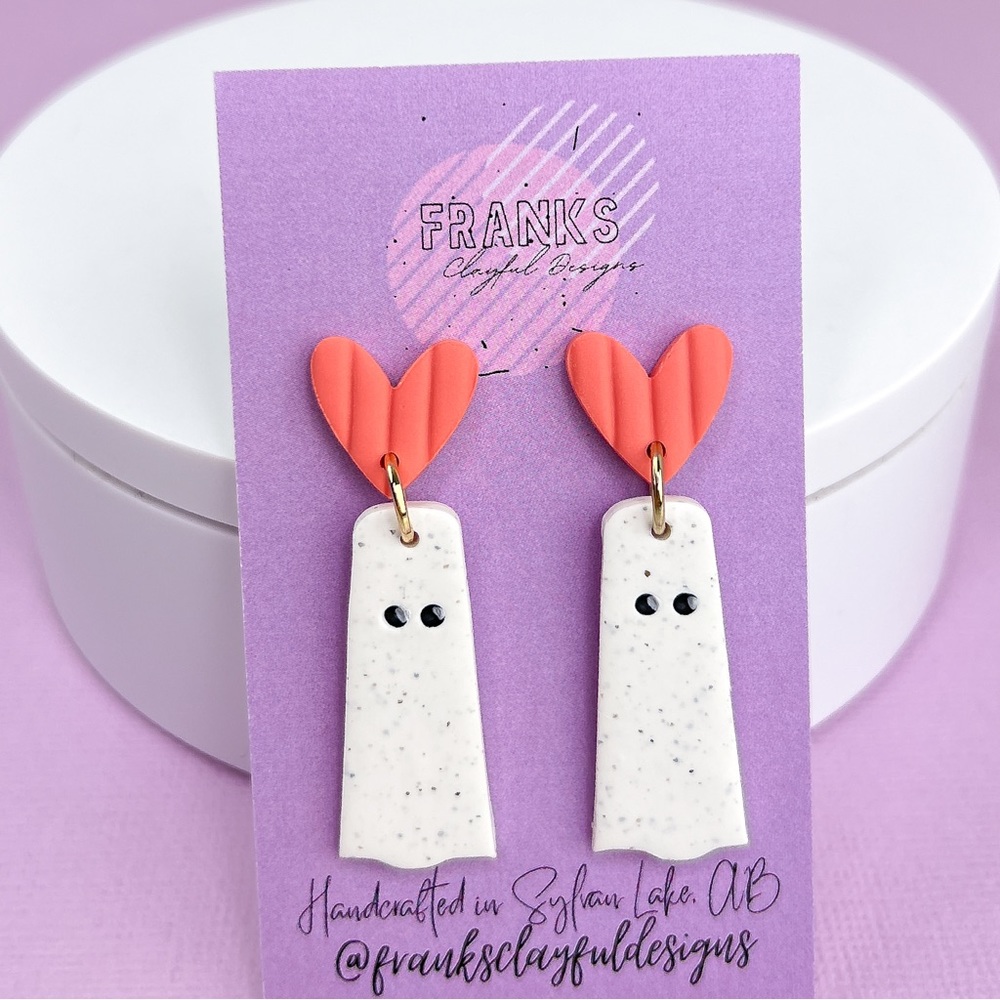 Halloween Ghosts Handmade Polymer Clay Dangle Earrings Heart